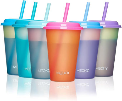 Meoky Color Changing Cups with Lids and Straws by MEOKY