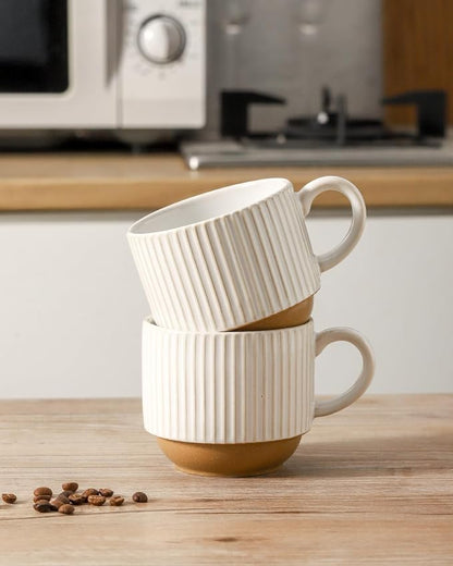 HASENSE 15 oz Ribbed Stackable Ceramic Coffee Mug Set of 4, Dishwasher & - Image 7