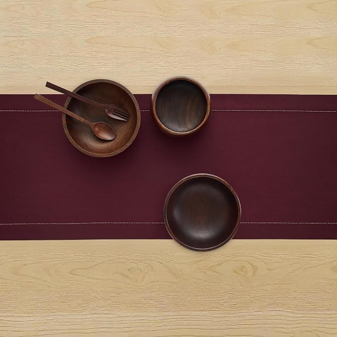 Solino Home Cotton Linen Table Runner Wine, Hemstitch Collection 14 x 90 in | - Image 3