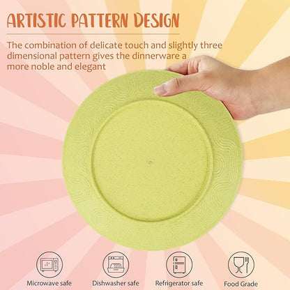 Wheat Straw Dinnerware Set 40-Piece Service for 8 Unbreakable Dishes Set Plates and Bowls Sets Drinking Glasses Microwave Safe Dish Set Lightweight Dinnerware Set for Home & Kitchen - Yellow