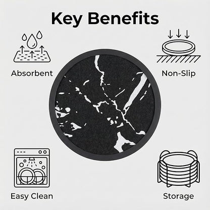 Absorbent Coasters for Drinks with Holder - 6packs, Silicone Coaster with Soft Felt Insert (4.5 inch Holder, Marble Pattern)