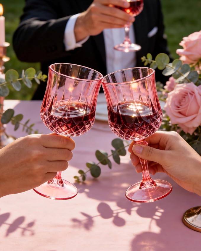 Ciaell 24 Pack Pink Plastic Wine Glasses - Image 9