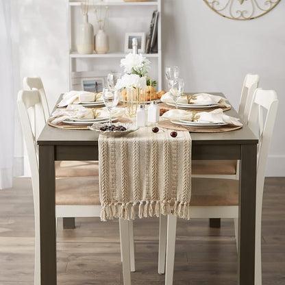 DII Farmhouse Braided Stripe Table Runner Collection, Vintage Linen - Image 6