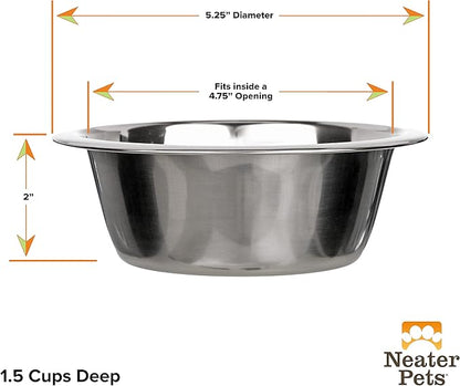 Neater Pet Brands 1.5 Cup (12 oz.) Stainless Steel Dog Bowls, Set of 2 Neater Feeder Replacement Bowls (Cat/Small Models), Dog Food Bowl & Water Bowl, Dishwasher Safe Metal Dish for Cats & Small Dogs