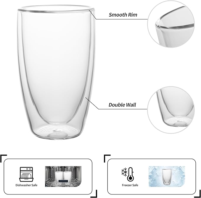 NIRA.Z 2 Pack 16oz Double Wall Glass Coffee Mugs, No Hole Bottom, Insulated - Image 4