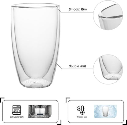 NIRA.Z 2 Pack 16oz Double Wall Glass Coffee Mugs, No Hole Bottom, Insulated - Image 4
