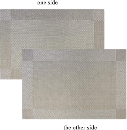 PIGCHCY Place Mats Heat-Resistant Non Slip Table Mats - Easy Wipe Clean Woven Vinyl Placemats for Dining Table Set of 6 (Grey Silver)