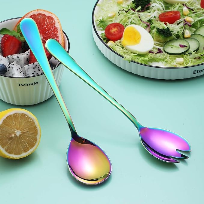 Rainbow Salad Server Set, Berglander Stainless Steel Salad Serving Set - Image 3