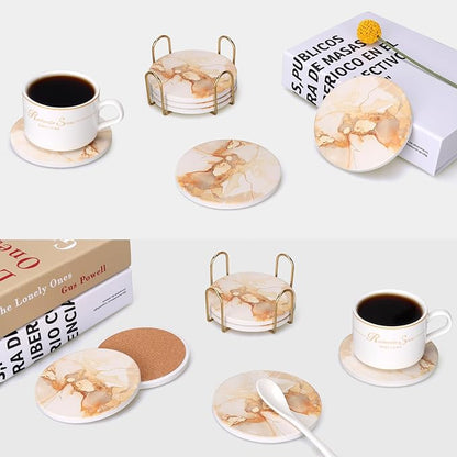 6 Pcs Gold Marble Abstract Ceramic Coasters - Image 7