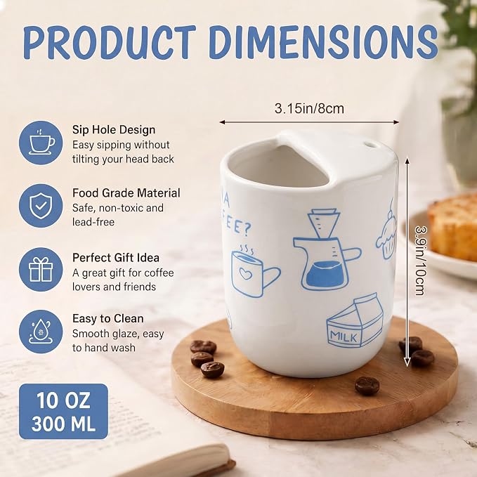 Ceramic Mug with Sip Hole 10 oz Novelty Food Pattern Ceramic Coffee Mug Hand - Image 2