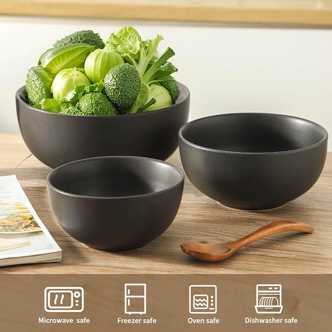 Tikoore Ceramic Mixing Bowls Set，Soup Bowls Set of 3, Stoneware Nesting Bowls - Image 4