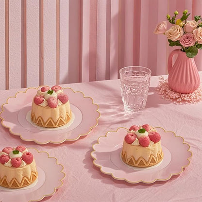 LIYH 100 Pcs 7.5" Pink Plastic Plates with Gold Disposable Pink Dessert Plates Gold Plastic Plate,Baby Shower Plate Set Suitable for Weddings Bridal Showers Afternoon Tea Valentine's Day Mother's Day