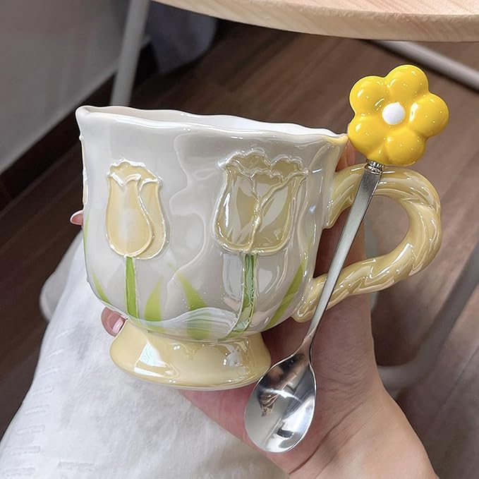 DTIUYIOP-Ceramic Coffee Mug 14oz/410ml Yellow Cute Flower - Image 3