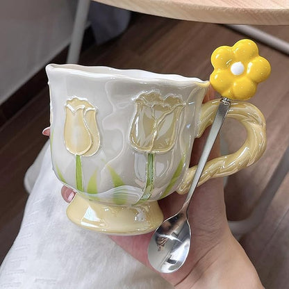 DTIUYIOP-Ceramic Coffee Mug 14oz/410ml Yellow Cute Flower - Image 3