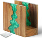Glow in The Dark Napkin Holder, Acacia Wood & Fluorescent Green Epoxy Resin by Loongresinwood