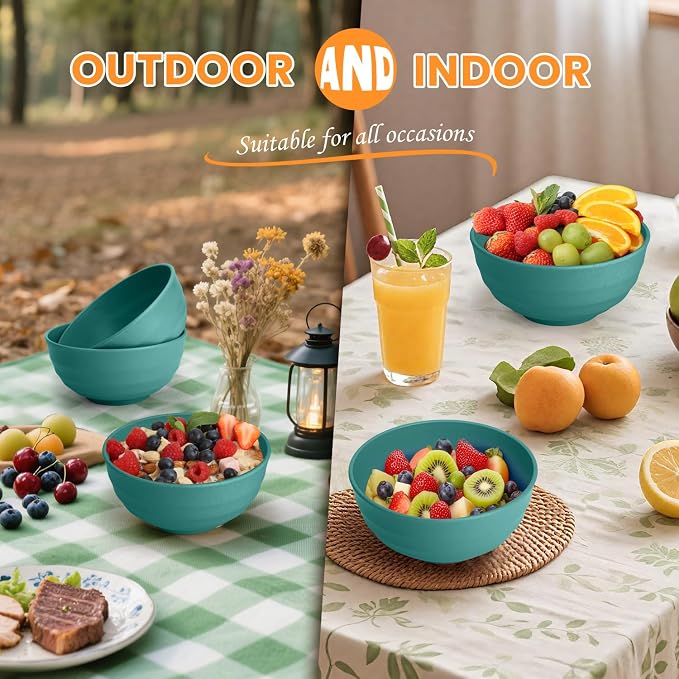 Large Bowls for Eating: Set of 8 Unbreakable 60oz Wheat Straw Bowls, - Image 7