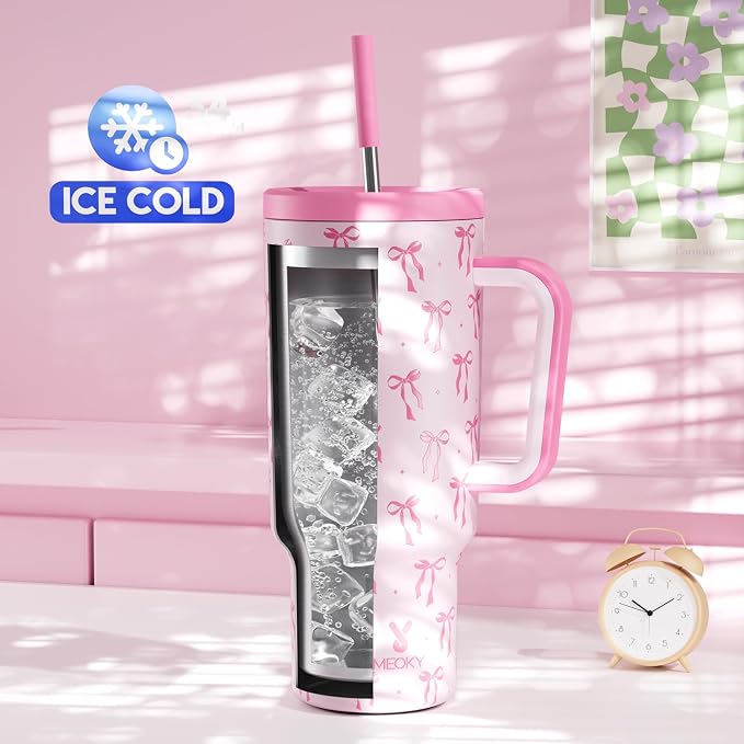 Meoky 40 oz Tumbler with Handle and Straw: Stainless Steel Insulated Tumbler - Image 2