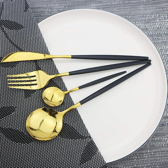 JASHII Black GoldSilverware Set, 20-Piece Stainless Steel Flatware - Image 2