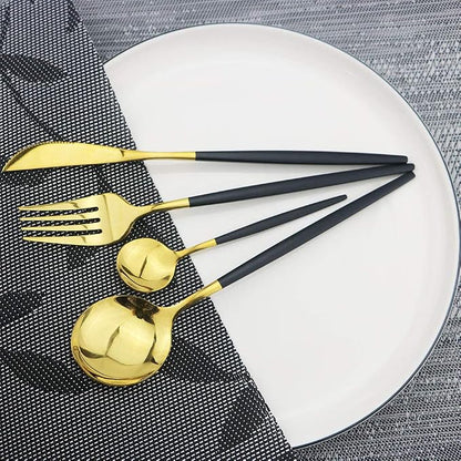 JASHII Black GoldSilverware Set, 20-Piece Stainless Steel Flatware - Image 2