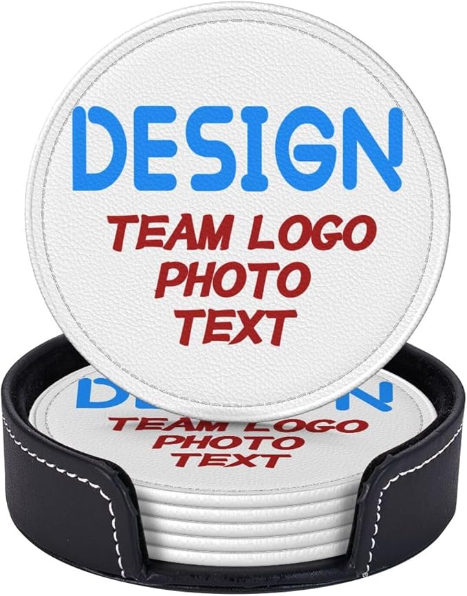 Custom Photo Add Team Logo Pictures Leather Coasters Set of 6 - Image 6