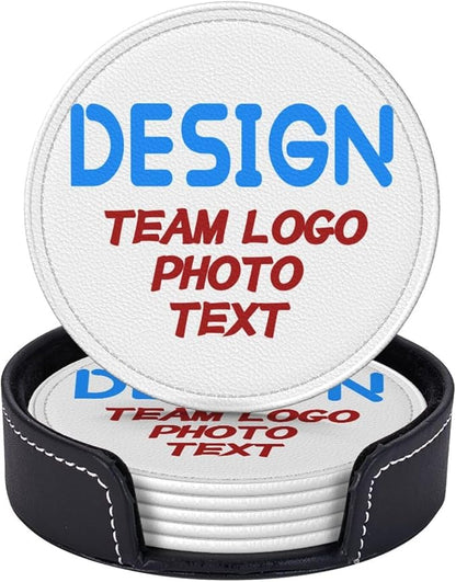 Custom Photo Add Team Logo Pictures Leather Coasters Set of 6 - Image 6