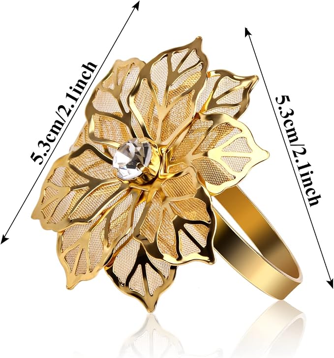 12 Pack Gold Napkin Rings and Cloth Napkins Set of 6, 17x17 Satin Cocktail - Image 5