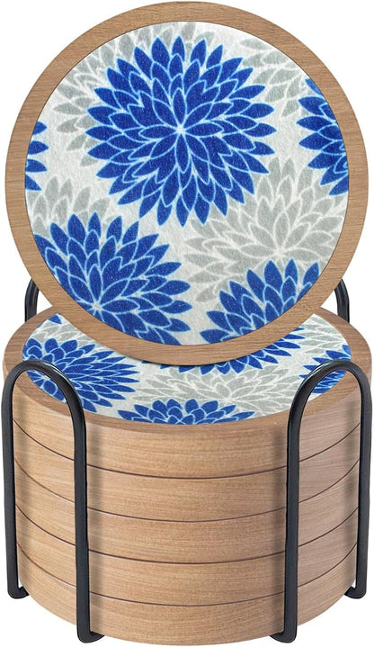 Wood Coasters Set of 6 with Holder, Cewiru Cup Mat by Unknown