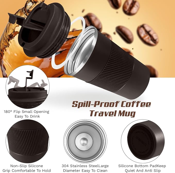 Vacuum Insulated Stainless Steel Travel Coffee Mug, Leak Proof Cup - Image 3