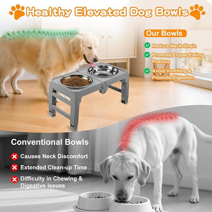 Elevated Dog Bowls for Large Dogs 5 Adjustable Heights 7.5"-15.4", 2 X-Large - Image 3