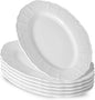 Neaylfe Ceramic Dinner Plates Set of 6, 10 inch Oval Embossed White Plates for Salad, Dessert, Appetizer, Steak, Large Flat Serving Plates for Kitchen, Restaurant, Parties