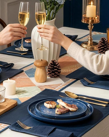 Dinnerware Set for 8, Ceramic Plates & Bowls, Abyssal Blue | 24-Piece Ceramic - Image 4