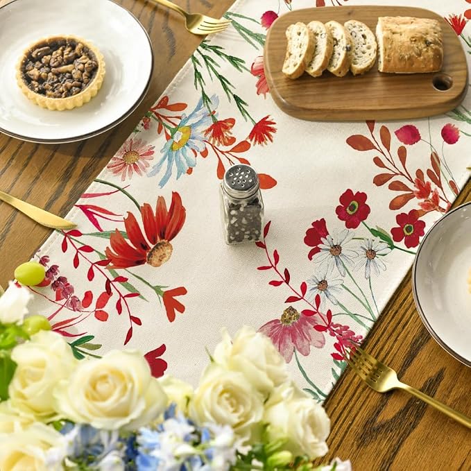 Artoid Mode Orange Daisy Flowers Floral Leaves Summer Table Runner, Spring - Image 7