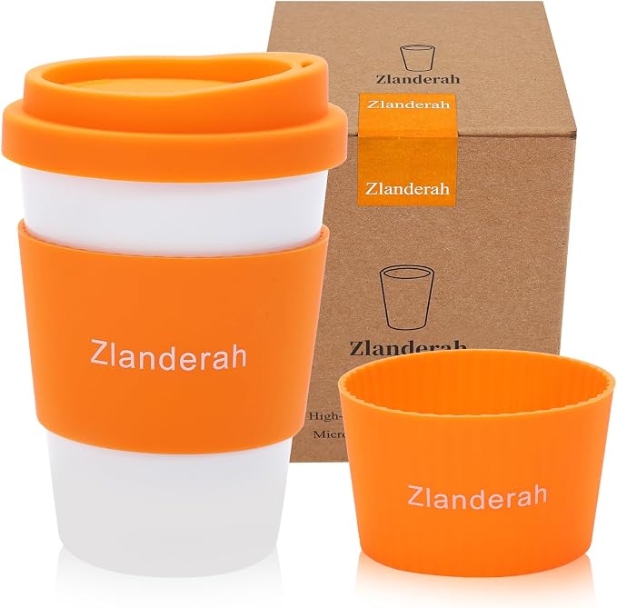 10oz Ceramic Travel Mug with Lid and Sleeve | Simple White Porcelain Drinking by Zlanderah