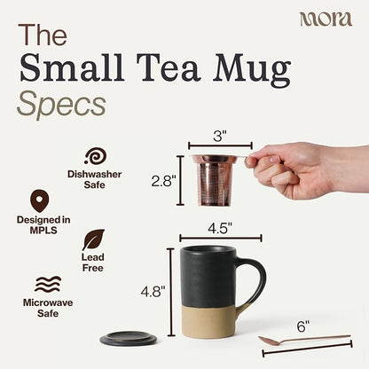 Mora Ceramics Tea Cup with Loose Leaf Infuser, Spoon and Lid, 12 oz, Microwave - Image 2