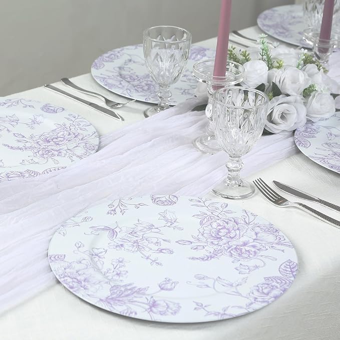 Efavormart 6 Pack Floral Acrylic Charger Plates in French Toile Pattern - Image 5