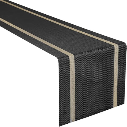 FAVE Woven Vinyl Table Runner 90x12 Inch Black by FAVE