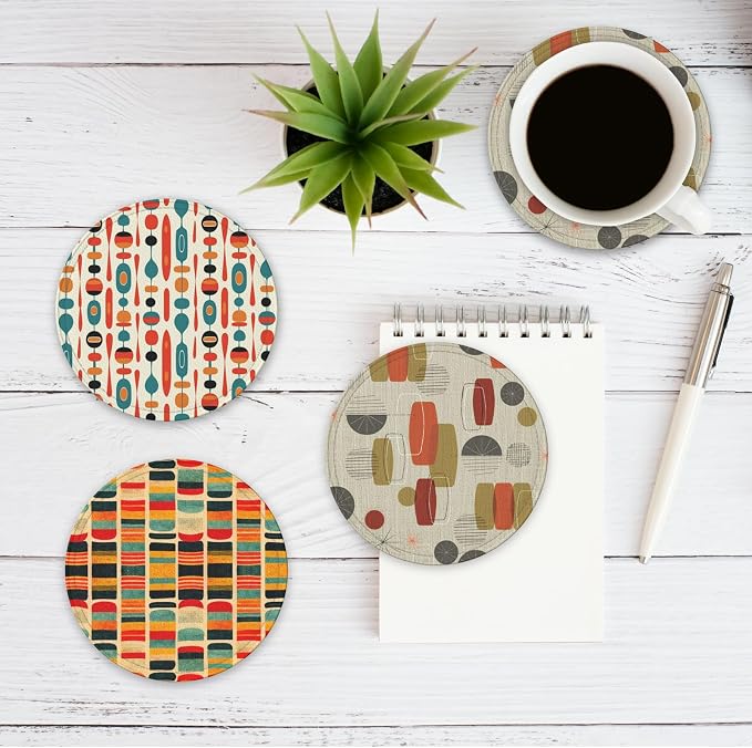 Mid Century Modern Style Leather Drinks Coasters - Image 3