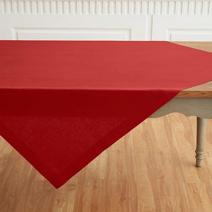 Solino Home Linen Red Square Tablecloth 52 x 52 Inch - 100% Pure Linen Table Throw - Fete, Machine Washable Table Cloth for Valentines, Winter