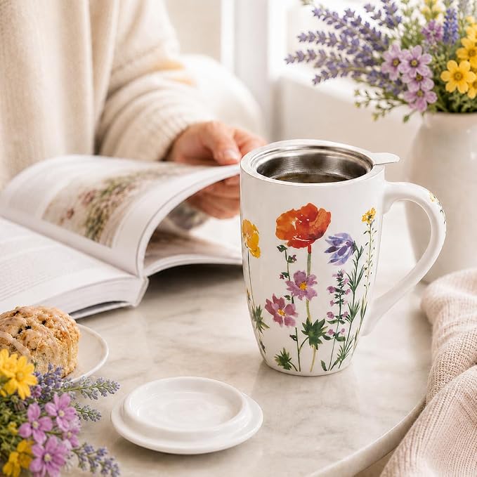 AmorArc Tea Cup With Infuser and Lid, 18oz Loose Leaf Tea Mug With Steeper | - Image 6