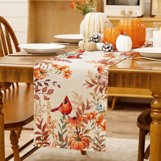 Fall Cardinal Wildflower Table Runner Pumpkin Burlap Table Runners, Rustic - Image 3