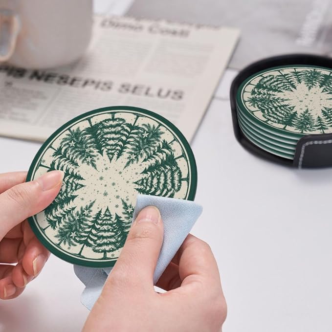 Green Christmas Tree Coasters for Drinks, Drink Coaster - Image 5