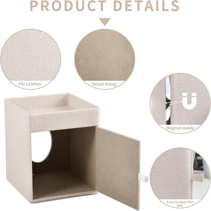 Tissue Box Cover with Storage Tray Square Tissue Box Holder PU Leather Facial Tissues Organizer Tray for Bathroom Vanity Bedroom Office Car,Stylish Napkin Caddy Decorative Organizer,Beige