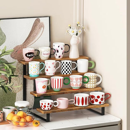 ELITEROO Wooden Display Riser Stand, Tiered Perfume and Cologne Organizer Stand, 4 Tier Spice Rack Organizer, Tabletop Display Shelf for Retail Vendor Events Craft Show Tumbler Candles, Straight