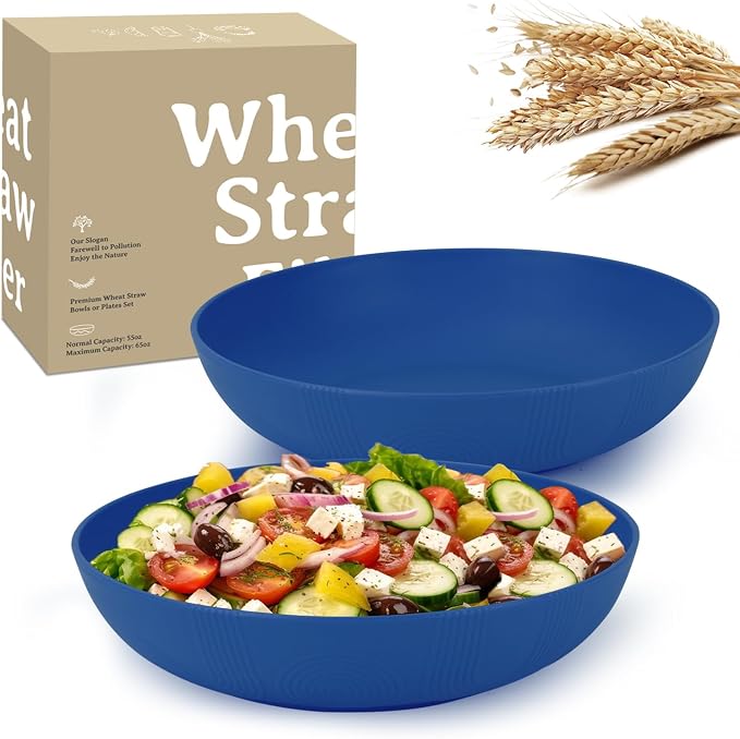 65oz Wheat Straw Large Salad & Soup Bowls Set of 2, Unbreakable, Microwave & by WROVA