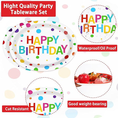 50Pcs Happy Birthday Oval Paper Plates 10" x 12" Large Disposable 400GSM Heavy Duty Rainbow Colorful Dots Platters Plates Happy Birthday Party Decorations for BBQ Picnic Baby Shower Party Supplies
