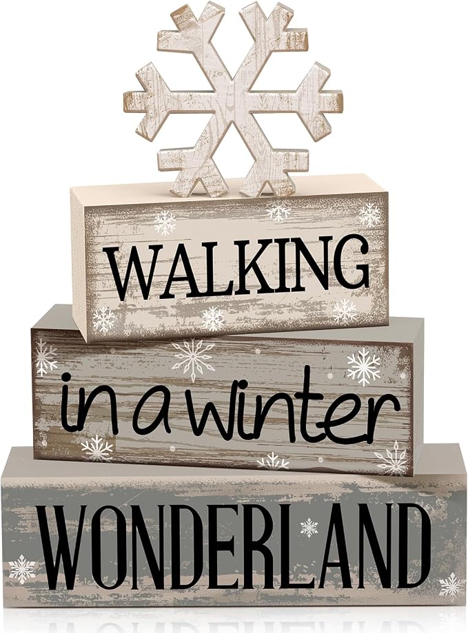 Moucuny 4 Pcs Christmas Table Decorations Wooden Snowflake Decor Winter Tiered by Moucuny