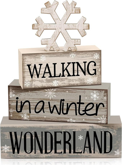 Moucuny 4 Pcs Christmas Table Decorations Wooden Snowflake Decor Winter Tiered by Moucuny