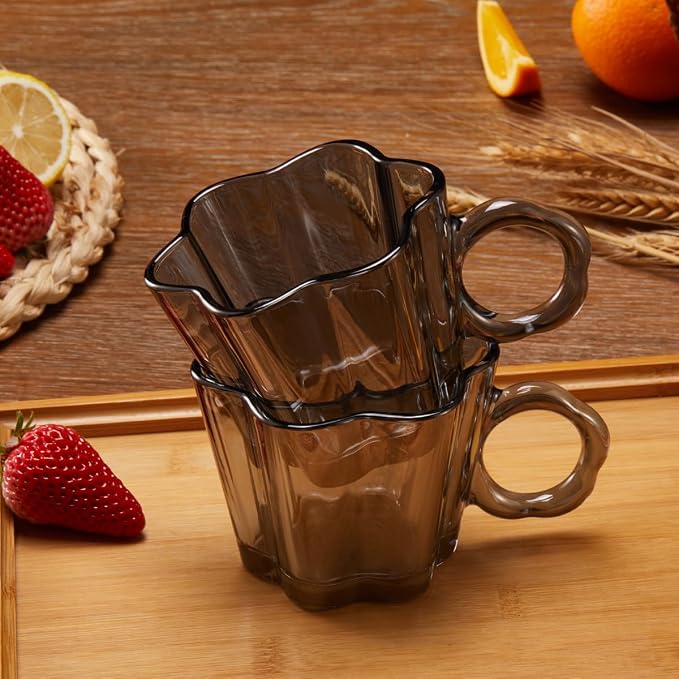 11oz Smoky Floral Glass Coffee Mugs Set of 4 - Image 7