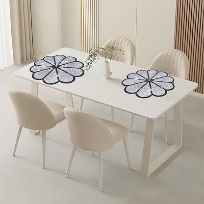 Washable Waterproof Diamond Circle Placemats for Round Tablescape Decor for Dinner and Kitchen Bling Placemats for Weddings & Special Events (Silver and Black)
