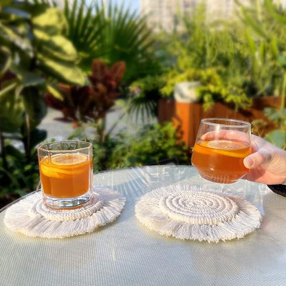 Coomin Boho Coasters for Drinks, Handmade Coasters 7.4in, 4p Beige | Woven - Image 6